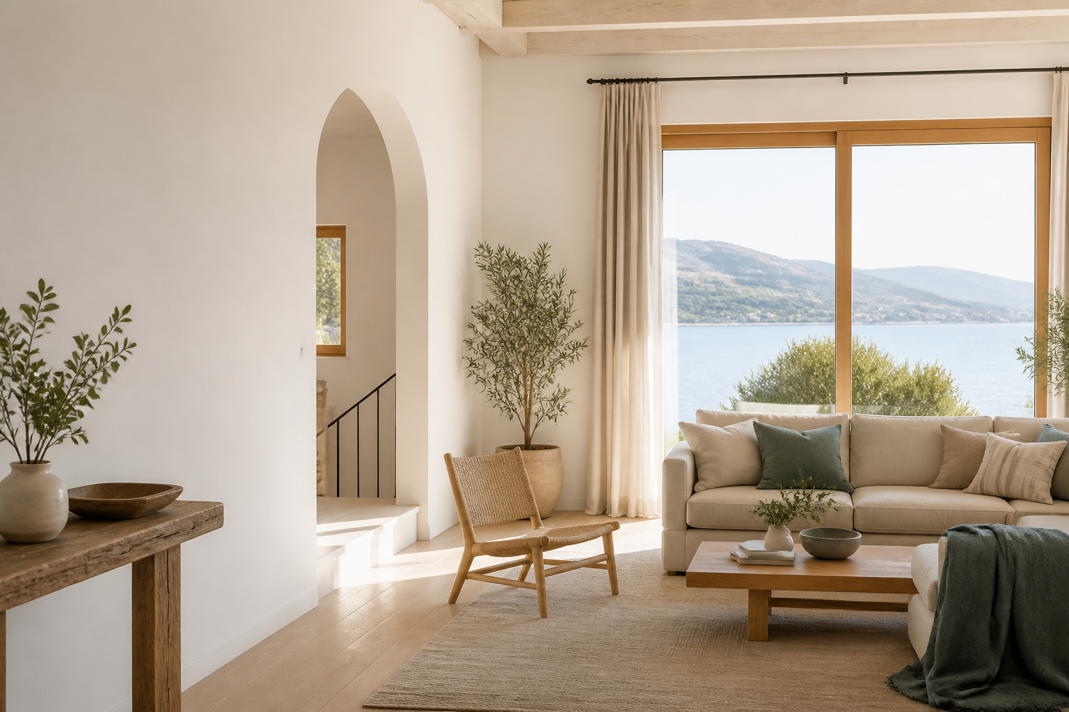 Salón luminoso y acogedor con vistas a la bahía